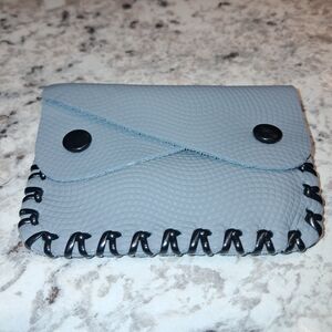 NEW Handcrafted Gray Textured Leather Coin Purse/card Holder with Black Accents